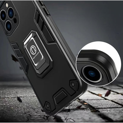 Husa Iron Warriors pentru iPhone 12, Flippy,  Hybrid Ring Holder Kickstand, Negru-1