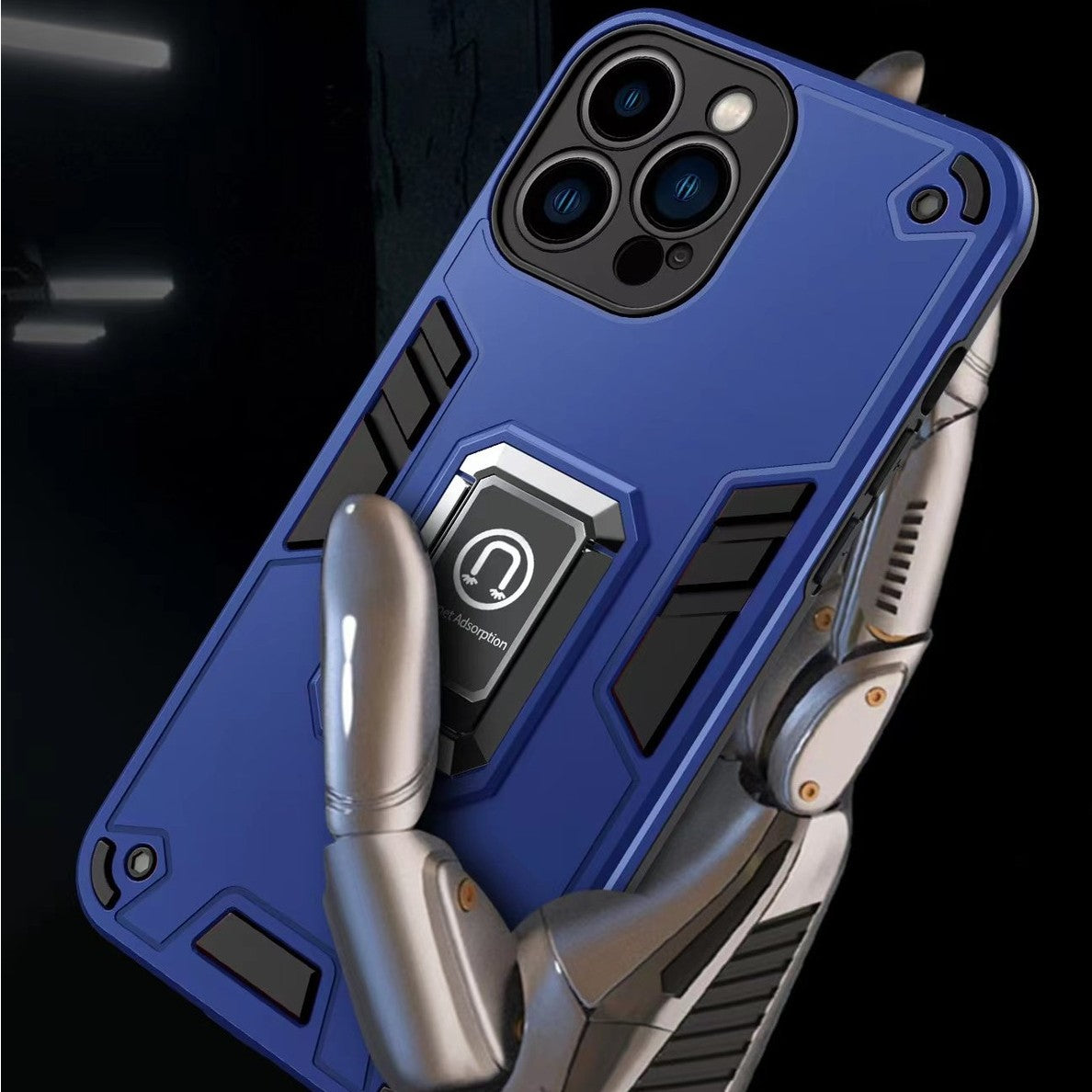 Husa Iron Warriors pentru iPhone 13, Flippy,  Hybrid Ring Holder Kickstand, Albastru inchis-2