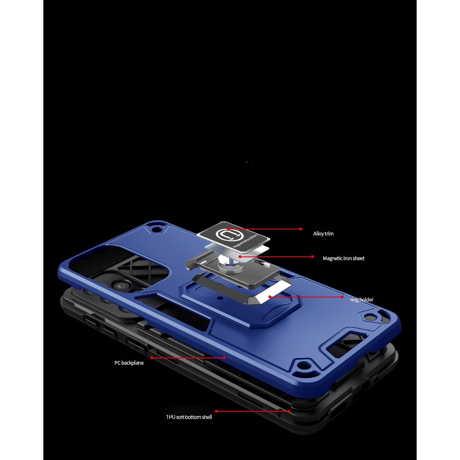 Husa Iron Warriors pentru iPhone 13 Pro, Flippy,  Hybrid Ring Holder Kickstand, Albastru inchis-1