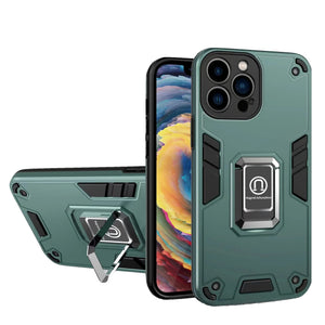 Husa Iron Warriors pentru iPhone 13 Pro, Flippy,  Hybrid Ring Holder Kickstand, Verde inchis-0
