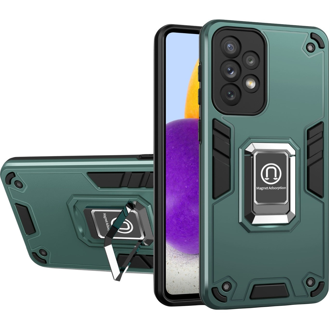 Husa Iron Warriors pentru iPhone 11, Flippy,  Hybrid Ring Holder Kickstand, Verde inchis-0