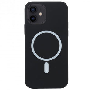 Husa MagSafe liquid large hole magnetic shell pentru Apple iPhone 11, Full Cover, Liquid Silicone, Magnetica, Incarcare Wireless, Flippy, Negru-0