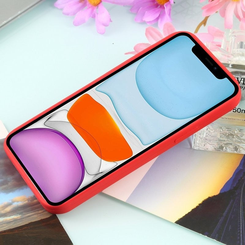 Husa MagSafe liquid large hole magnetic shell pentru Apple iPhone 11, Full Cover, Liquid Silicone, Magnetica, Incarcare Wireless, Flippy, Rosu-3