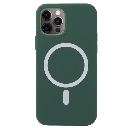 Husa MagSafe liquid large hole magnetic shell pentru Apple iPhone 14, Full Cover, Liquid Silicone, Magnetica, Incarcare Wireless, Flippy, Verde-0