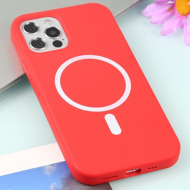 Husa MagSafe liquid large hole magnetic shell pentru Apple iPhone 14 Pro, Full Cover, Liquid Silicone, Magnetica, Incarcare Wireless, Flippy, Rosu-5