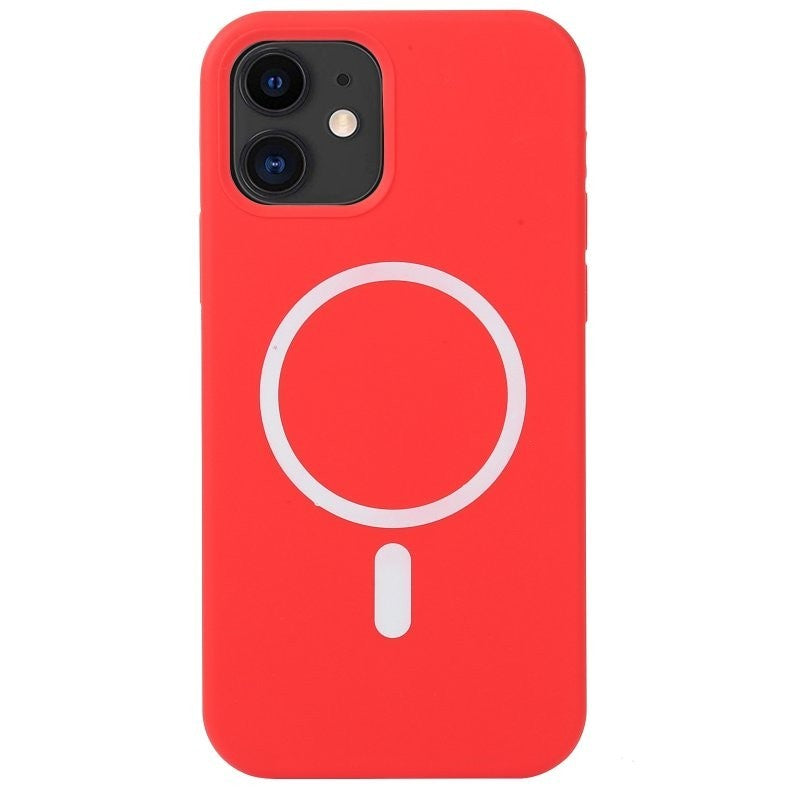 Husa MagSafe liquid large hole magnetic shell pentru Apple iPhone 14 Pro, Full Cover, Liquid Silicone, Magnetica, Incarcare Wireless, Flippy, Rosu-0
