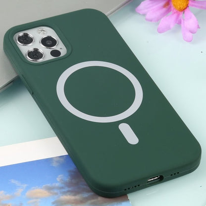 Husa MagSafe liquid large hole magnetic shell pentru Apple iPhone 14 Pro, Full Cover, Liquid Silicone, Magnetica, Incarcare Wireless, Flippy, Verde-5