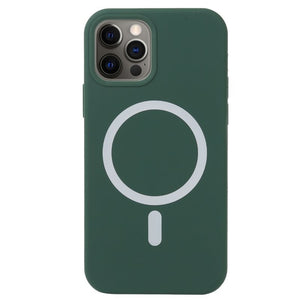 Husa MagSafe liquid large hole magnetic shell pentru Apple iPhone 14 Pro, Full Cover, Liquid Silicone, Magnetica, Incarcare Wireless, Flippy, Verde-0