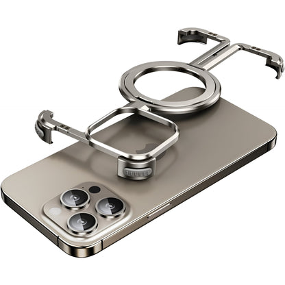 Husa MagSafe Metalica Compatibila cu iPhone 15 Pro, Flippy, Clear Case, Aliaj de Aluminiu, cu Magnet, fara Rama, Antisoc, Antizgariere, Incarcare Wireless, Gri Metalizat-0