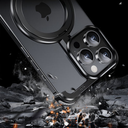 Husa MagSafe Metalica Compatibila cu iPhone 15 Pro Max, Flippy, Clear Case, Aliaj de Aluminiu, cu Magnet, fara Rama, Antisoc, Antizgariere, Incarcare Wireless, Negru Metalizat-6