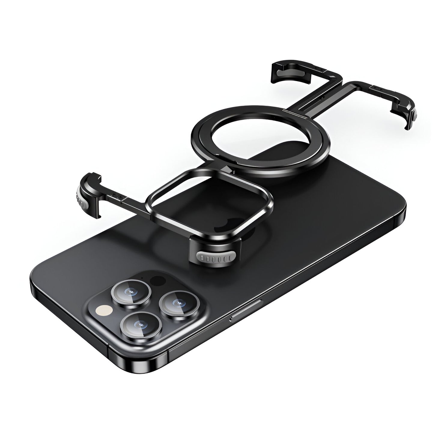 Husa MagSafe Metalica Compatibila cu iPhone 15 Pro Max, Flippy, Clear Case, Aliaj de Aluminiu, cu Magnet, fara Rama, Antisoc, Antizgariere, Incarcare Wireless, Negru Metalizat-0