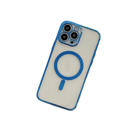 Husa MagSafe pentru Apple iPhone 11, Protectie camera, Full TPU, Margini colorate Electroplating, Magnetica, Incarcare Wireless, Flippy, Albastru-2