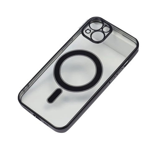 Husa MagSafe pentru Apple iPhone 14 Pro Max, Protectie camera, Full TPU, Margini colorate Electroplating, Magnetica, Incarcare Wireless, Flippy, Negru-3