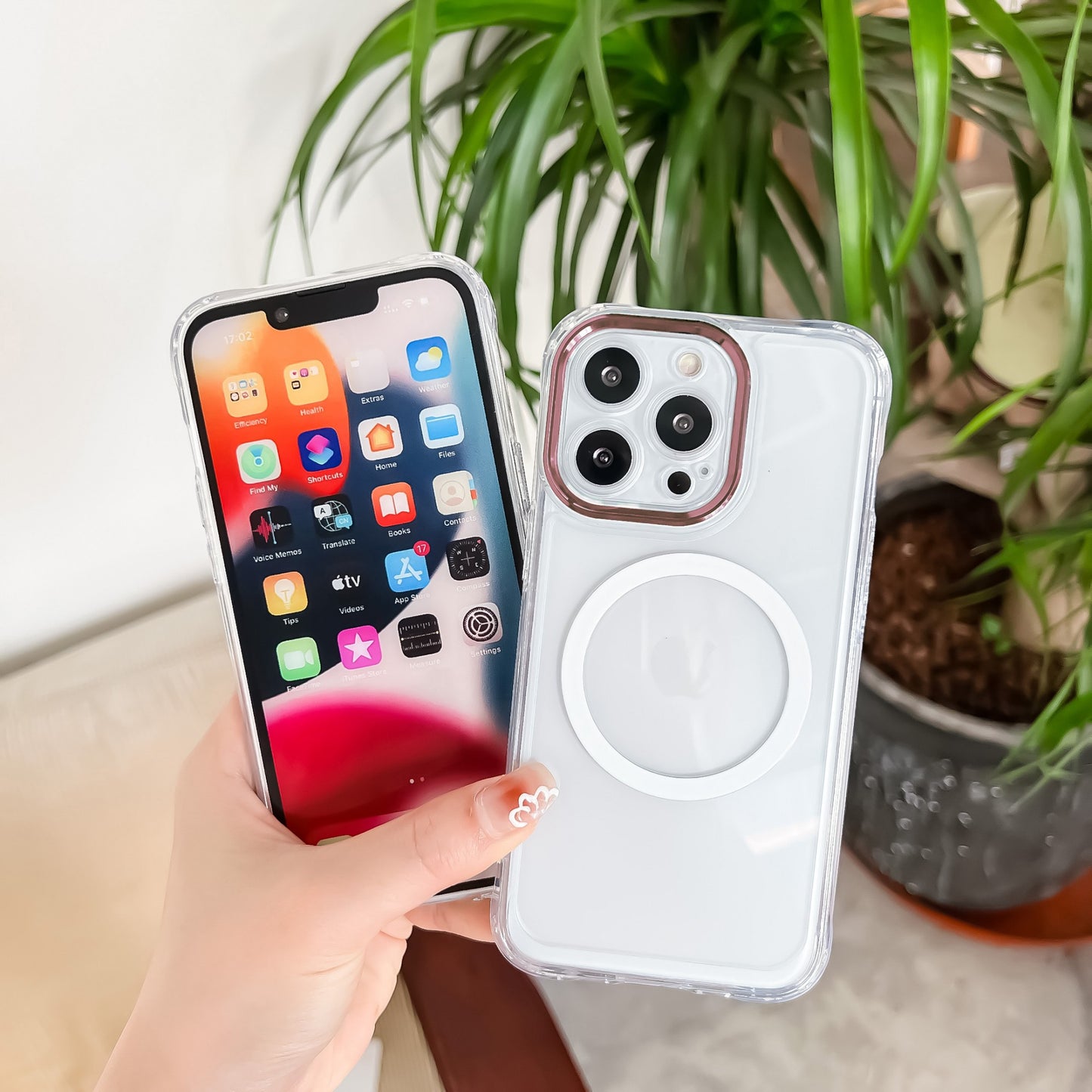 Husa MagSafe Silicone pentru iPhone 12, Flippy, Transparenta, Magnetica, Extra Protectie Camera Roz-3