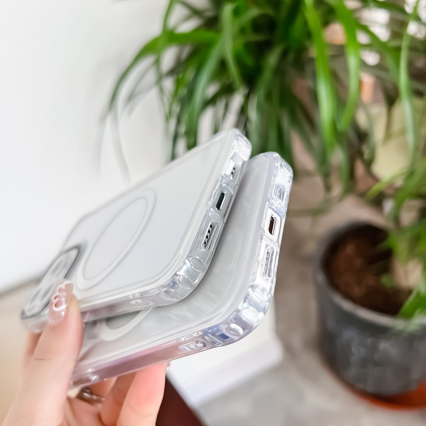 Husa MagSafe Silicone pentru iPhone 12, Flippy, Transparenta, Magnetica, Extra Protectie Camera Roz-6