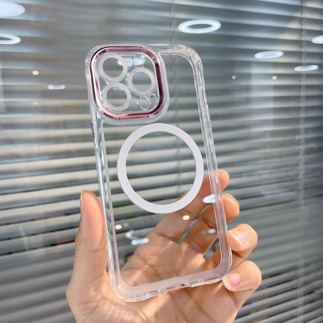 Husa MagSafe Silicone pentru iPhone 12 Pro, Flippy, Transparenta, Magnetica, Extra Protectie Camera Roz-2