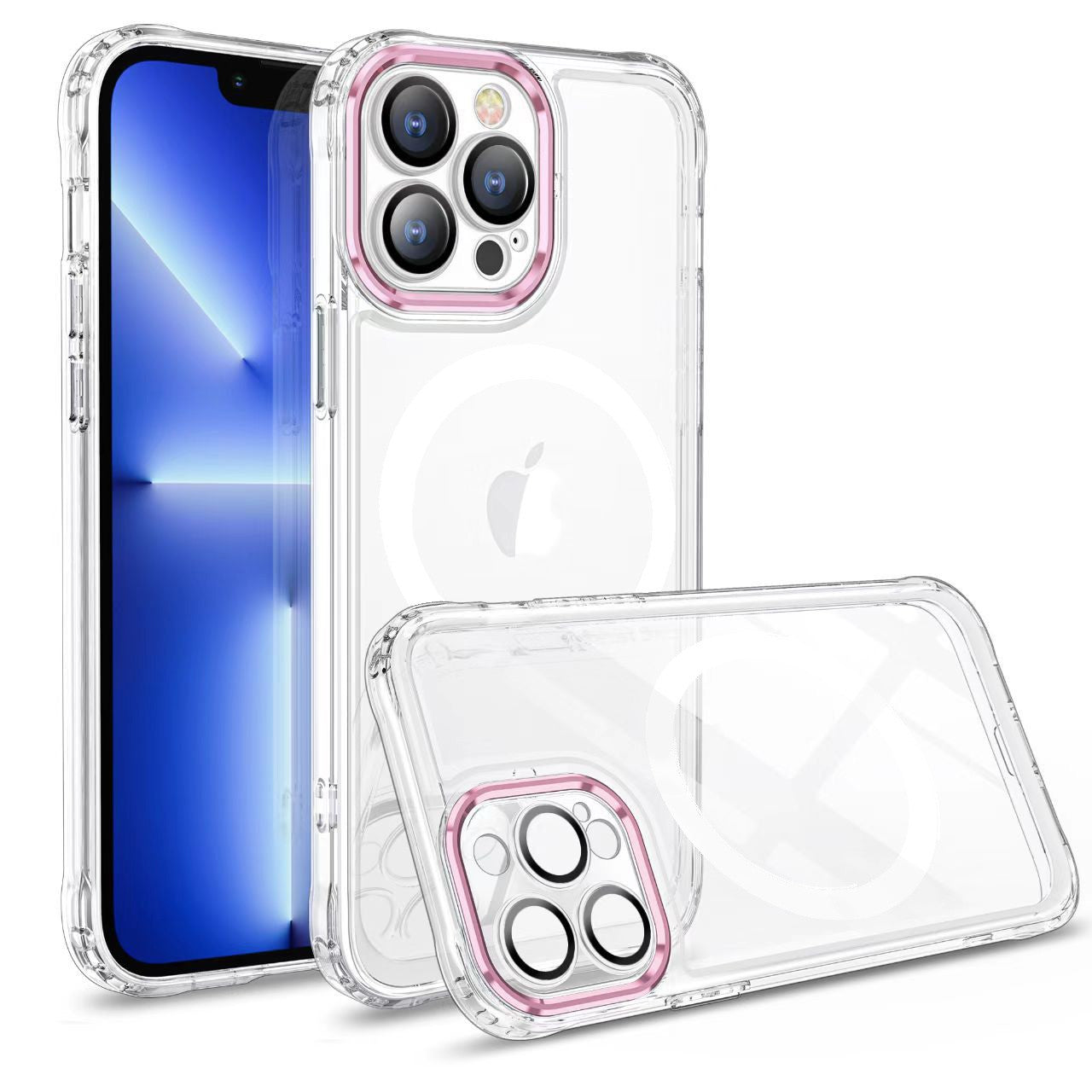 Husa MagSafe Silicone pentru iPhone 12 Pro, Flippy, Transparenta, Magnetica, Extra Protectie Camera Roz-0