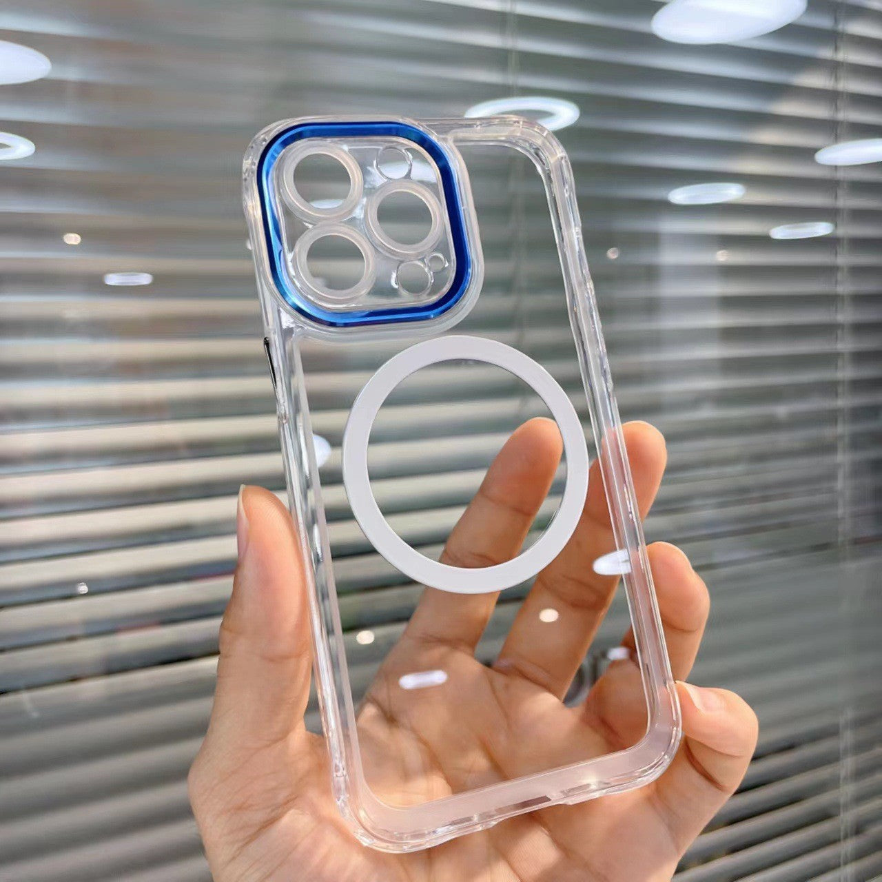Husa MagSafe Silicone pentru iPhone 12 Pro Max, Flippy, Transparenta, Magnetica, Extra Protectie Camera Albastru-2
