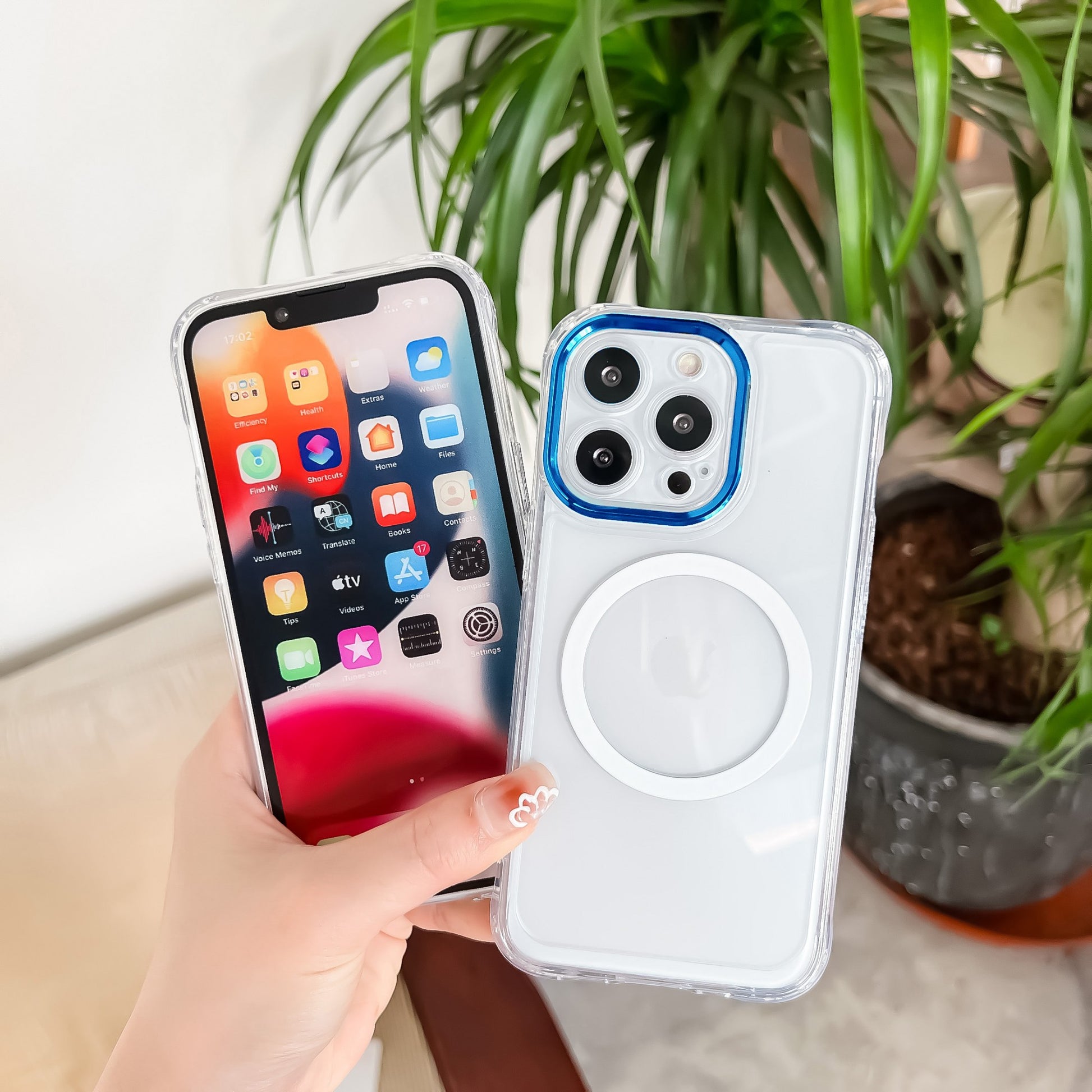 Husa MagSafe Silicone pentru iPhone 13 Pro, Flippy, Transparenta, Magnetica, Extra Protectie Camera Albastru-3