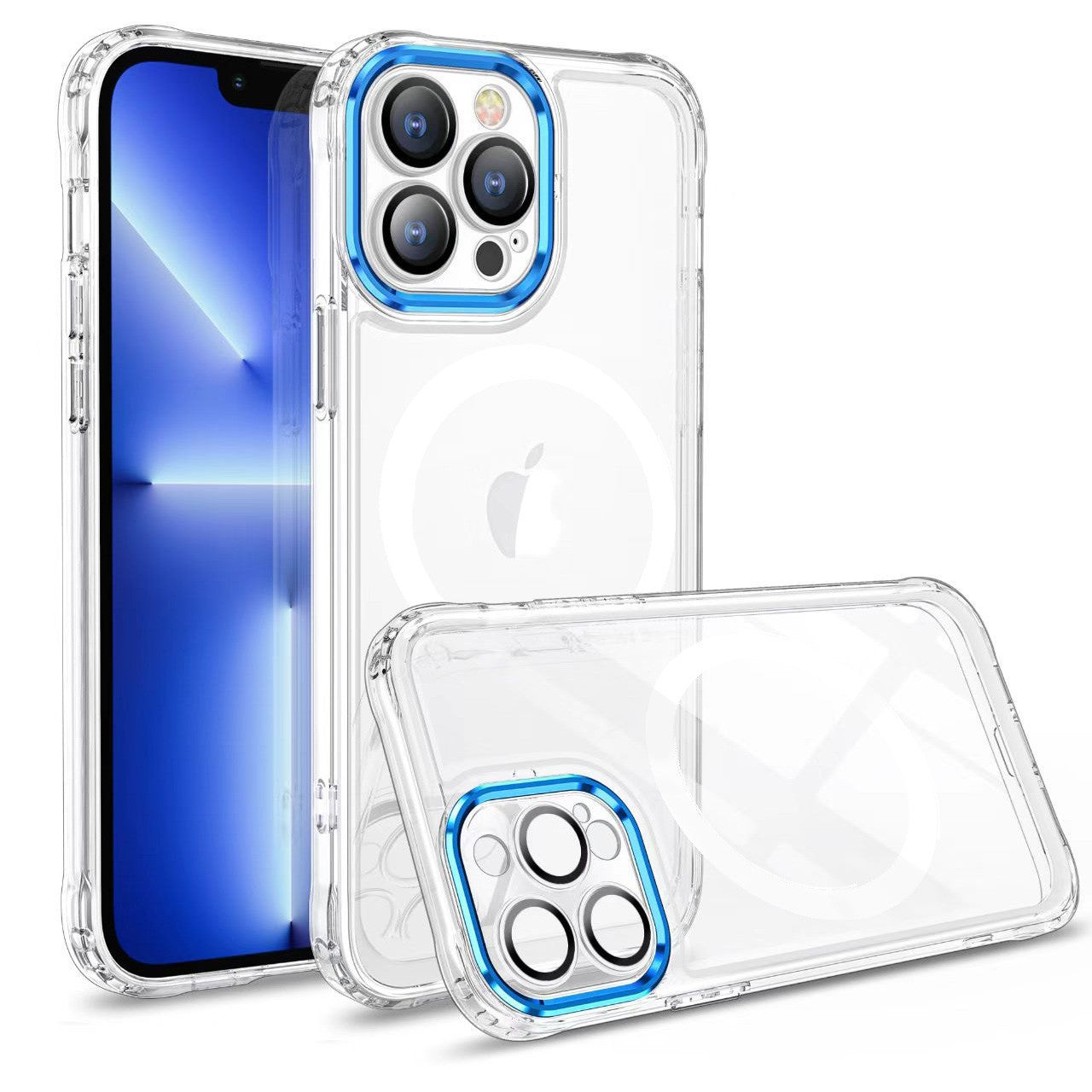 Husa MagSafe Silicone pentru iPhone 13 Pro, Flippy, Transparenta, Magnetica, Extra Protectie Camera Albastru-0