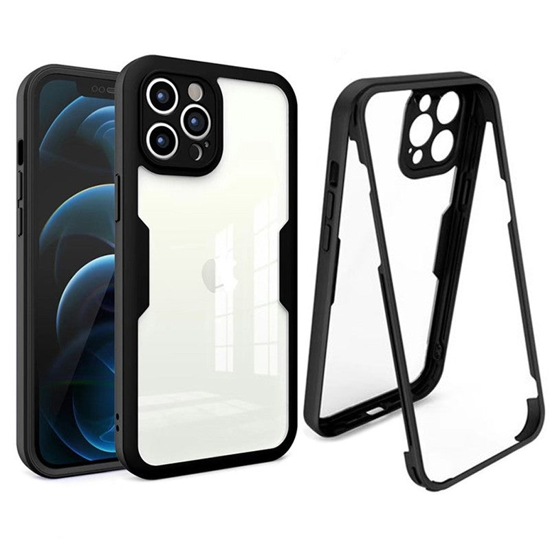 Husa Max Defence pentru iPhone 12 , Bumper Negru, Fata Dubla Transparenta, Protectie Antisoc Full 360 ( fata, spate, margini ), Flippy-3