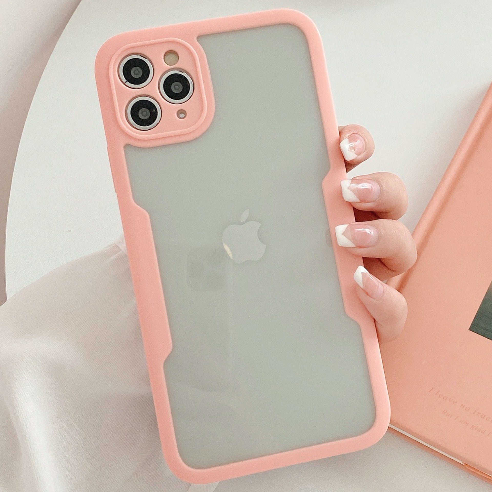 Husa Max Defence pentru iPhone 12 , Bumper Roz, Fata Dubla Transparenta, Protectie Antisoc Full 360 ( fata, spate, margini ), Flippy-2