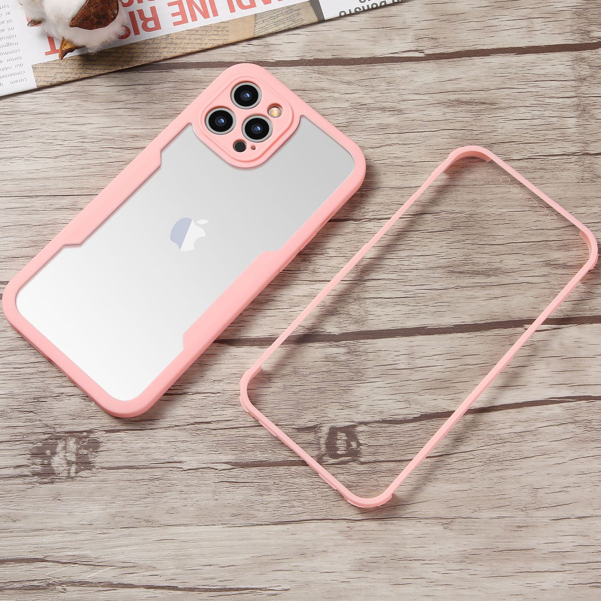 Husa Max Defence pentru iPhone 13 Pro Max, Bumper Roz, Fata Dubla Transparenta, Protectie Antisoc Full 360 ( fata, spate, margini ), Flippy-3