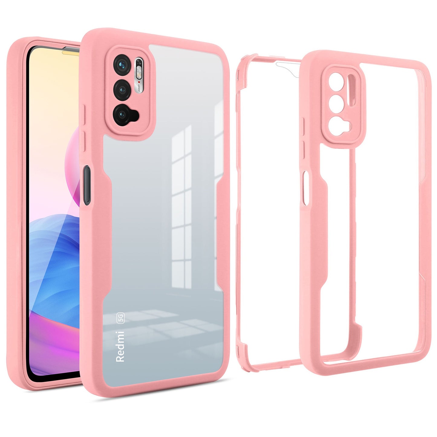 Husa Max Defence pentru Samsung Galaxy A02s/ A03s, Bumper Roz, Fata Dubla Transparenta, Protectie Antisoc Full 360 ( fata, spate, margini ), Flippy-1