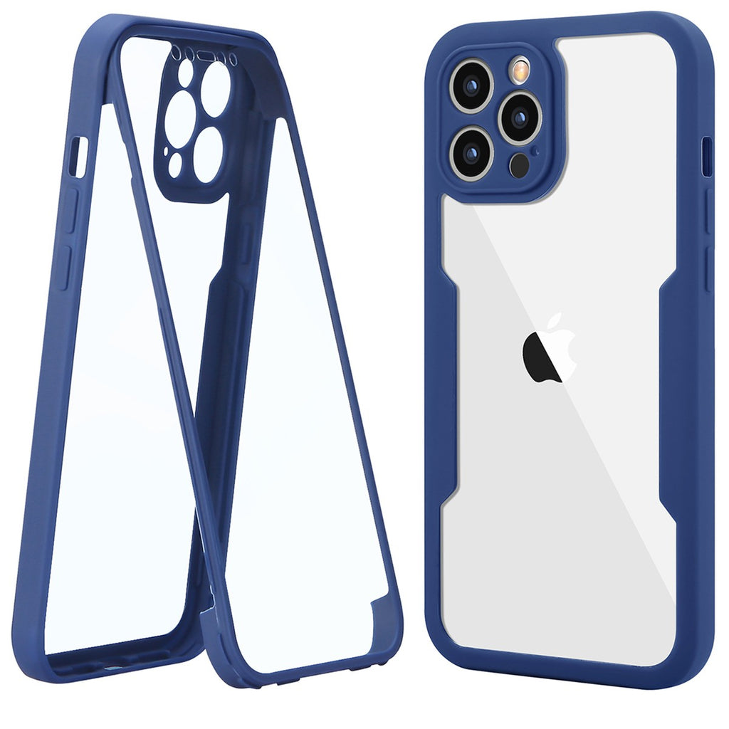 Husa Max Defence pentru Samsung Galaxy S22, Bumper Albastru, Fata Dubla Transparenta, Protectie Antisoc Full 360 ( fata, spate, margini ), Flippy-1