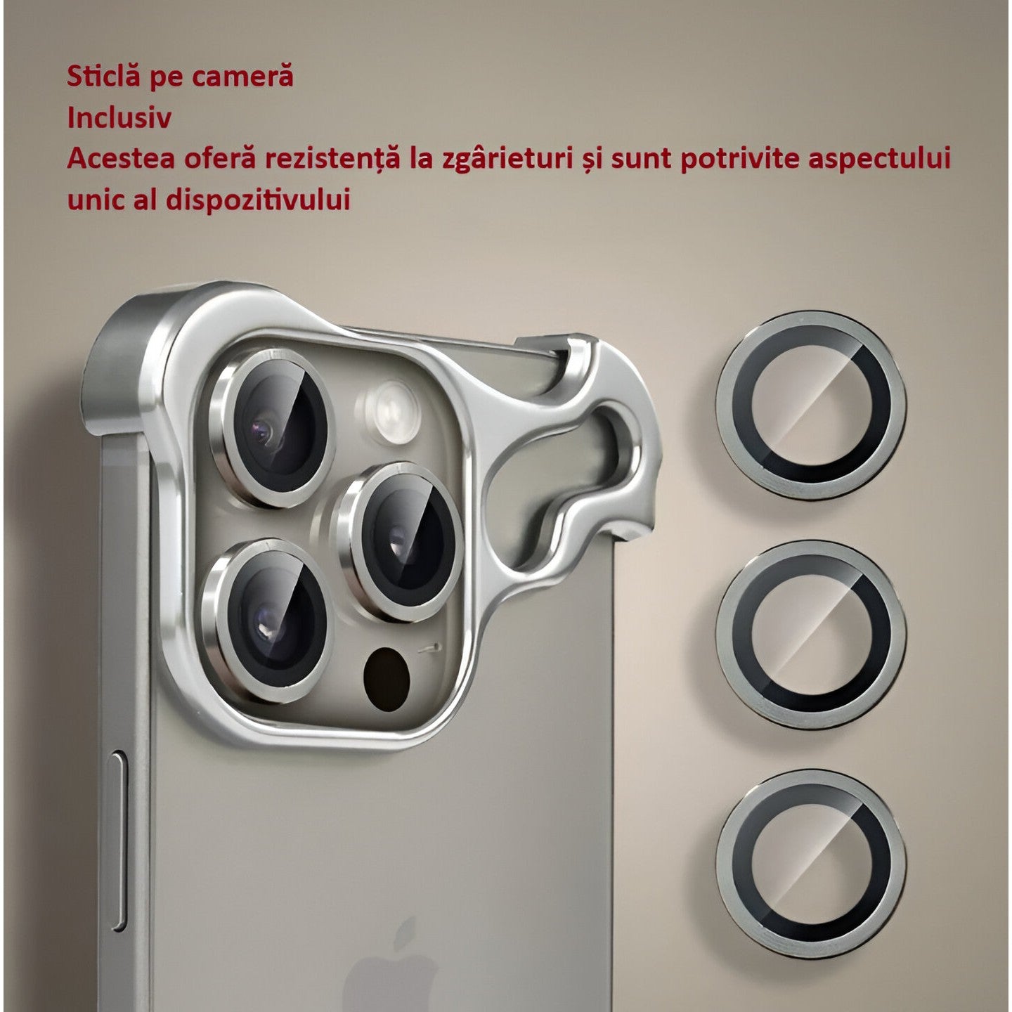 Husa Metalica Compatibila cu iPhone 15 Pro Max, Protectie pentru Colturile Telefonului si Camera, Lentile pentru Obiective, Aliaj, Antisoc, Antizgariere, Argintiu-4