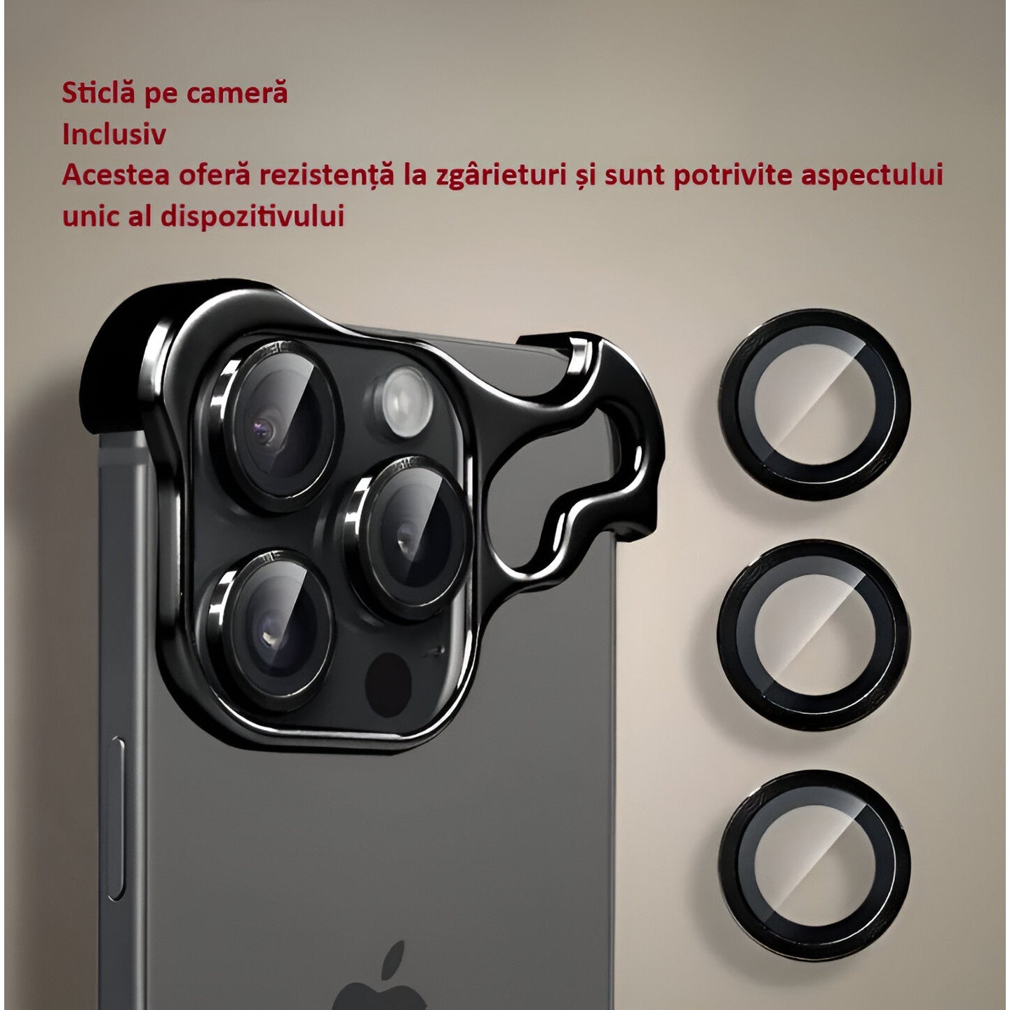 Husa Metalica Compatibila cu iPhone 15 Pro, Protectie pentru Colturile Telefonului si Camera, Lentile pentru Obiective, Aliaj, Antisoc, Antizgariere, Negru-1