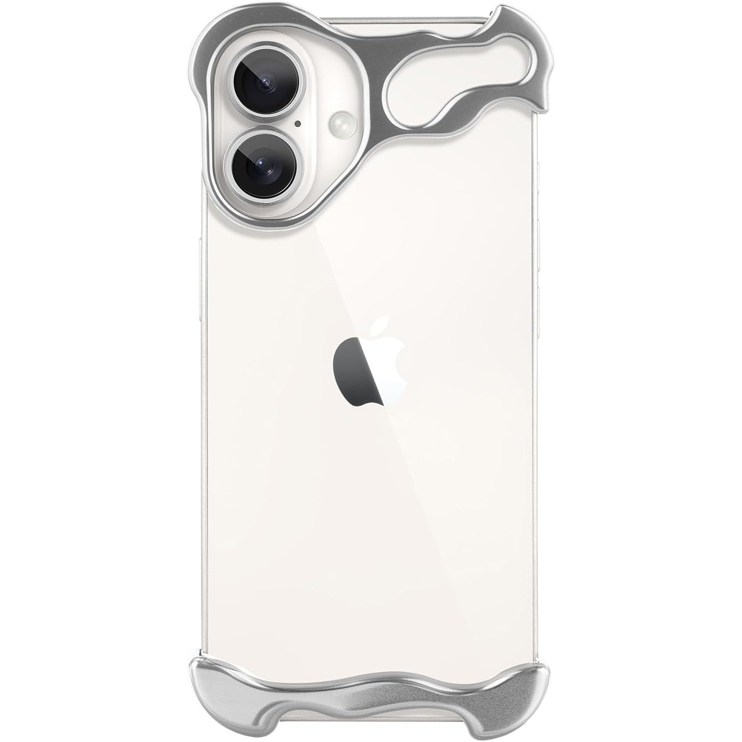 Husa Metalica Compatibila cu iPhone 16, Flippy, Protectie pentru Colturile Telefonului si Camera, Aliaj, Antisoc, Antizgariere, Argintiu-0