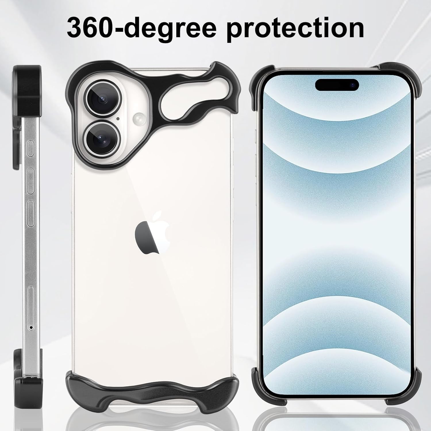 Husa Metalica Compatibila cu iPhone 16 Plus, Flippy, Protectie pentru Colturile Telefonului si Camera, Aliaj, Antisoc, Antizgariere, Negru-3