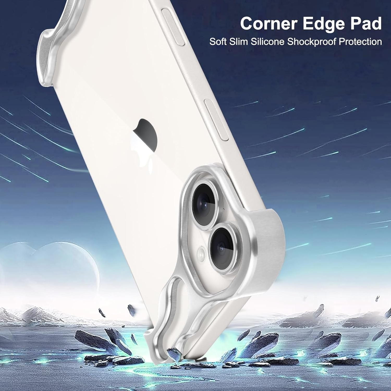 Husa Metalica Compatibila cu iPhone 16 Plus, Flippy, Protectie pentru Colturile Telefonului si Camera, Aliaj, Antisoc, Antizgariere, Argintiu-1