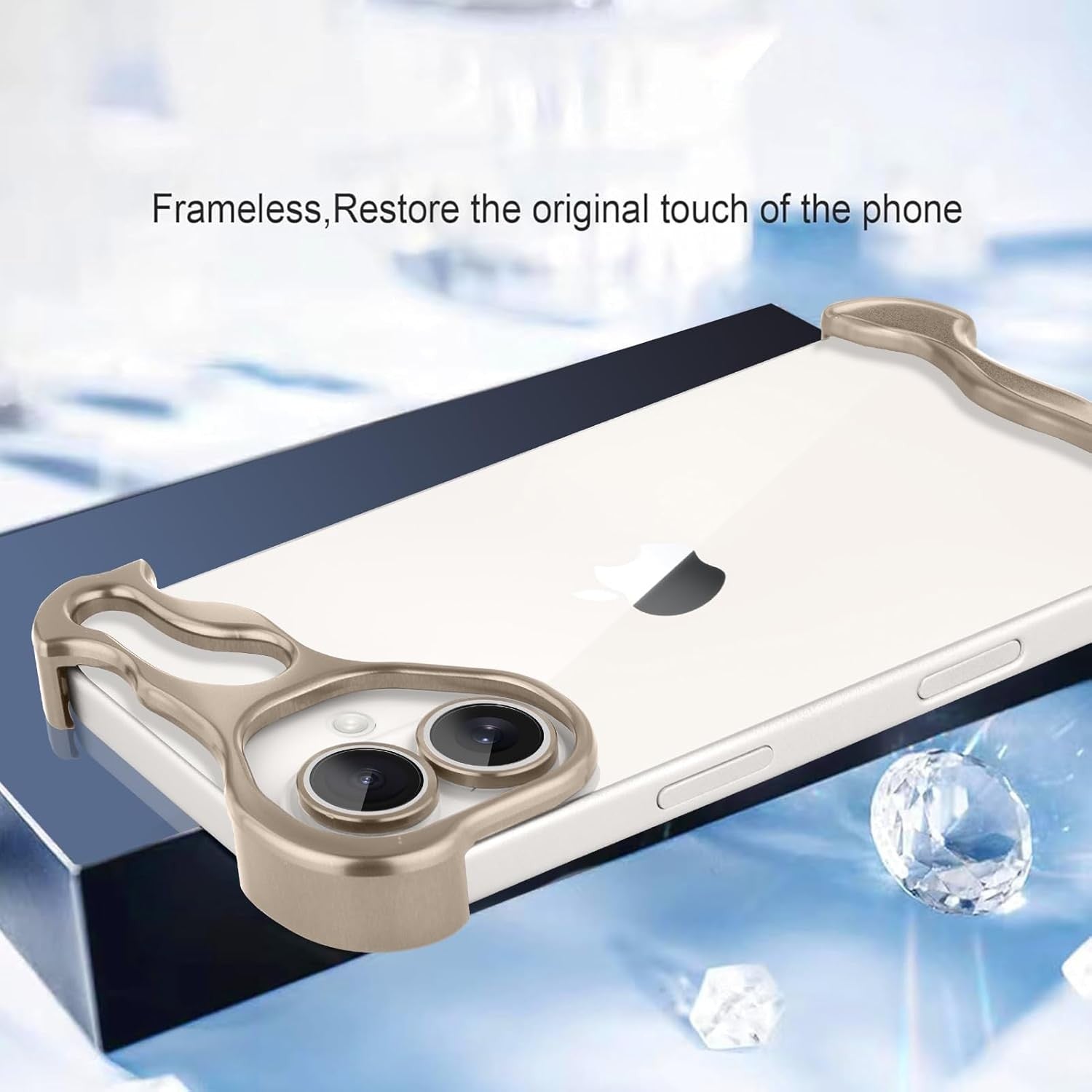 Husa Metalica Compatibila cu iPhone 16 Plus, Flippy, Protectie pentru Colturile Telefonului si Camera, Aliaj, Antisoc, Antizgariere, Auriu-3
