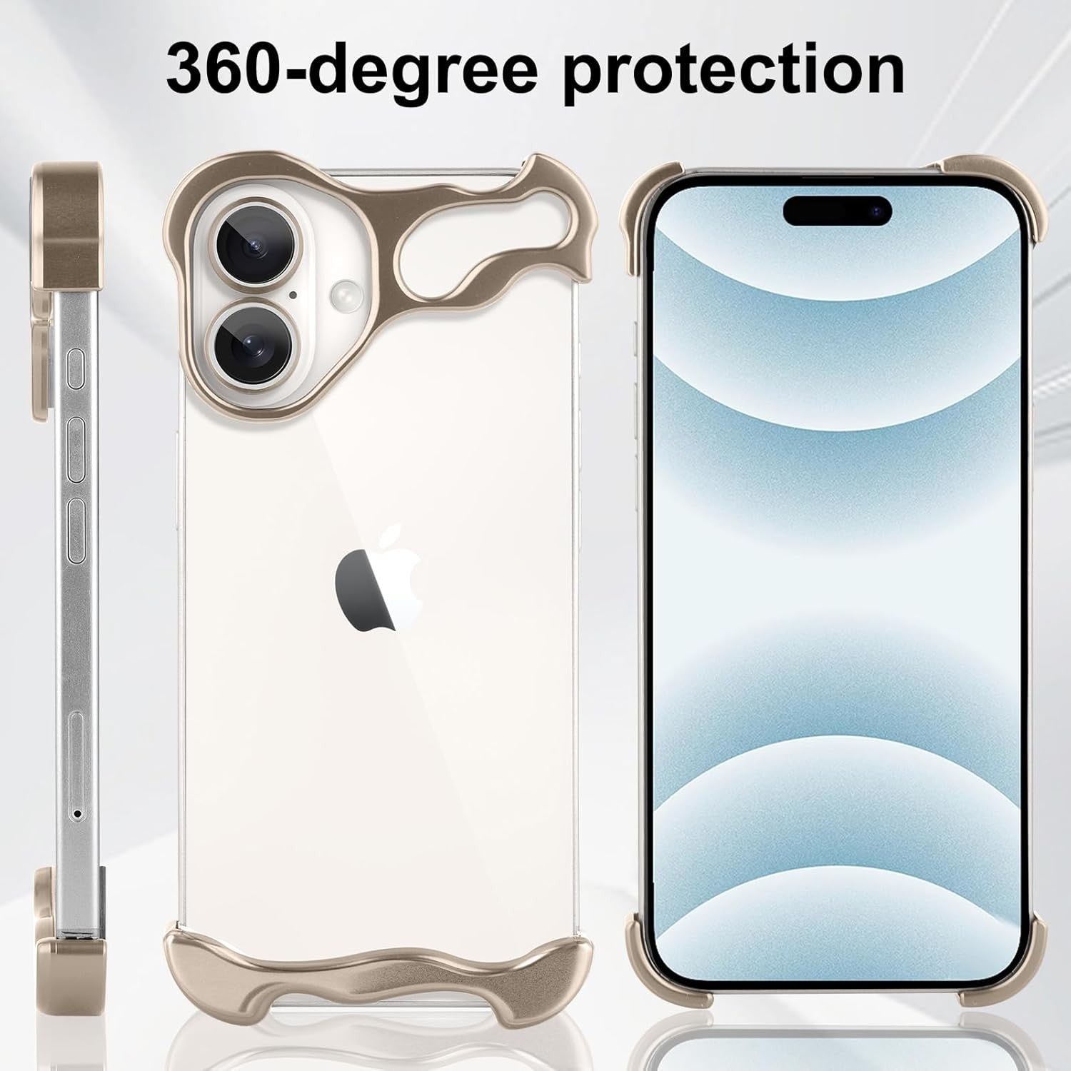 Husa Metalica Compatibila cu iPhone 16 Plus, Flippy, Protectie pentru Colturile Telefonului si Camera, Aliaj, Antisoc, Antizgariere, Auriu-4
