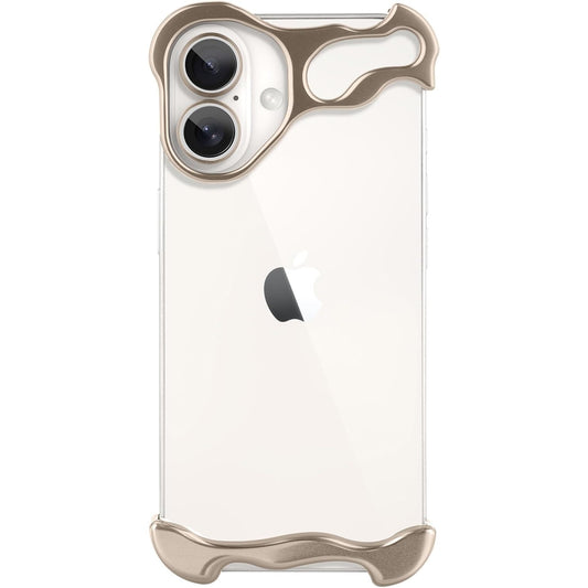 Husa Metalica Compatibila cu iPhone 16 Plus, Flippy, Protectie pentru Colturile Telefonului si Camera, Aliaj, Antisoc, Antizgariere, Auriu-0