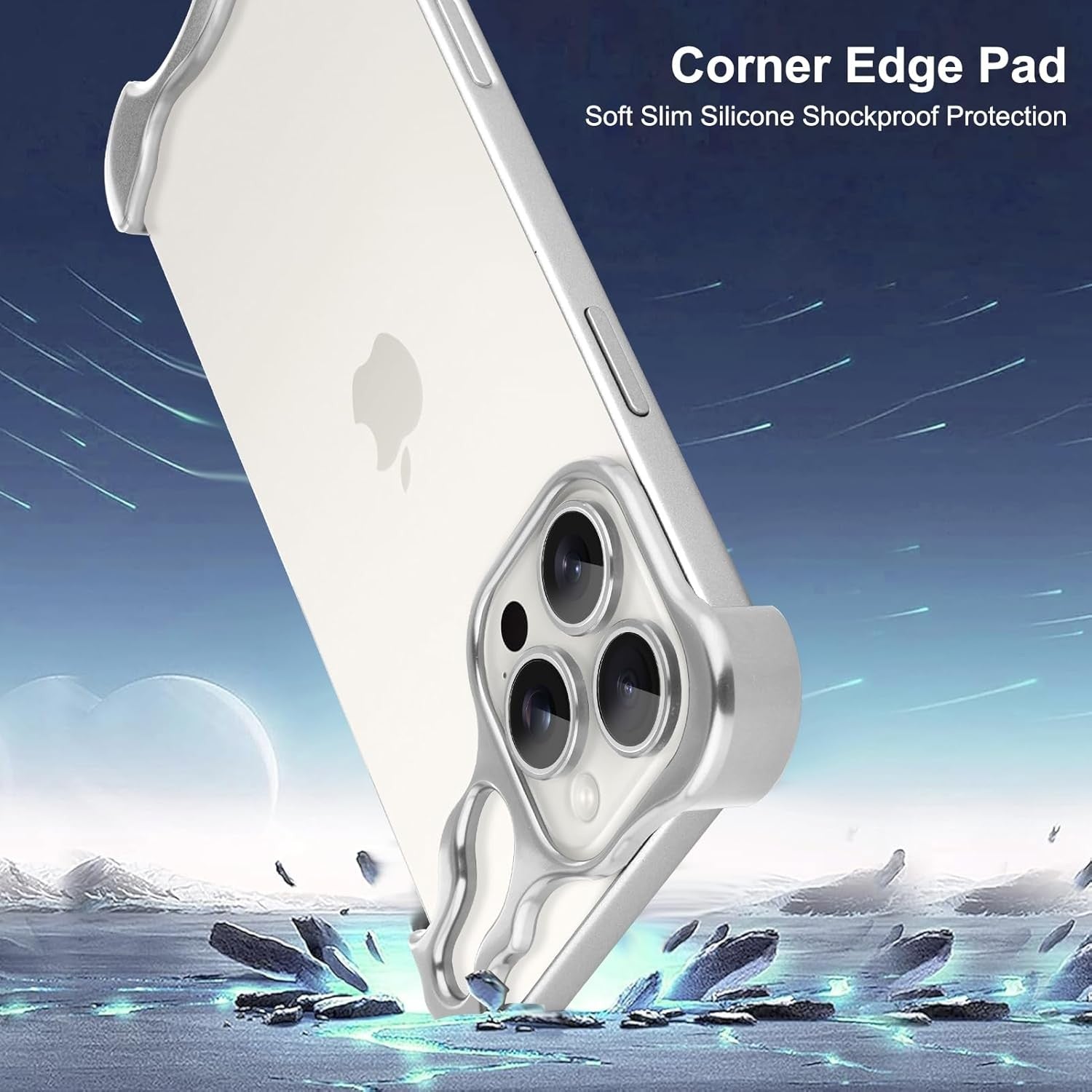 Husa Metalica Compatibila cu iPhone 16 Pro, Flippy, Protectie pentru Colturile Telefonului si Camera, Aliaj, Antisoc, Antizgariere, Argintiu-1