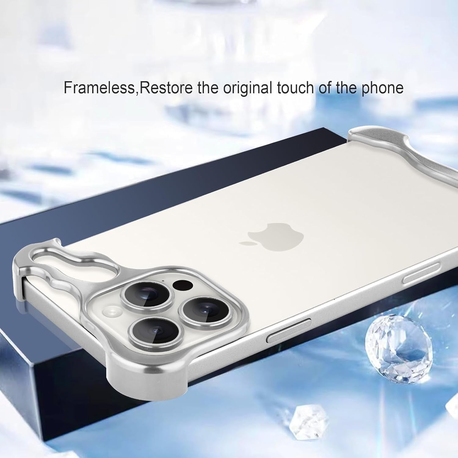 Husa Metalica Compatibila cu iPhone 16 Pro, Flippy, Protectie pentru Colturile Telefonului si Camera, Aliaj, Antisoc, Antizgariere, Argintiu-2