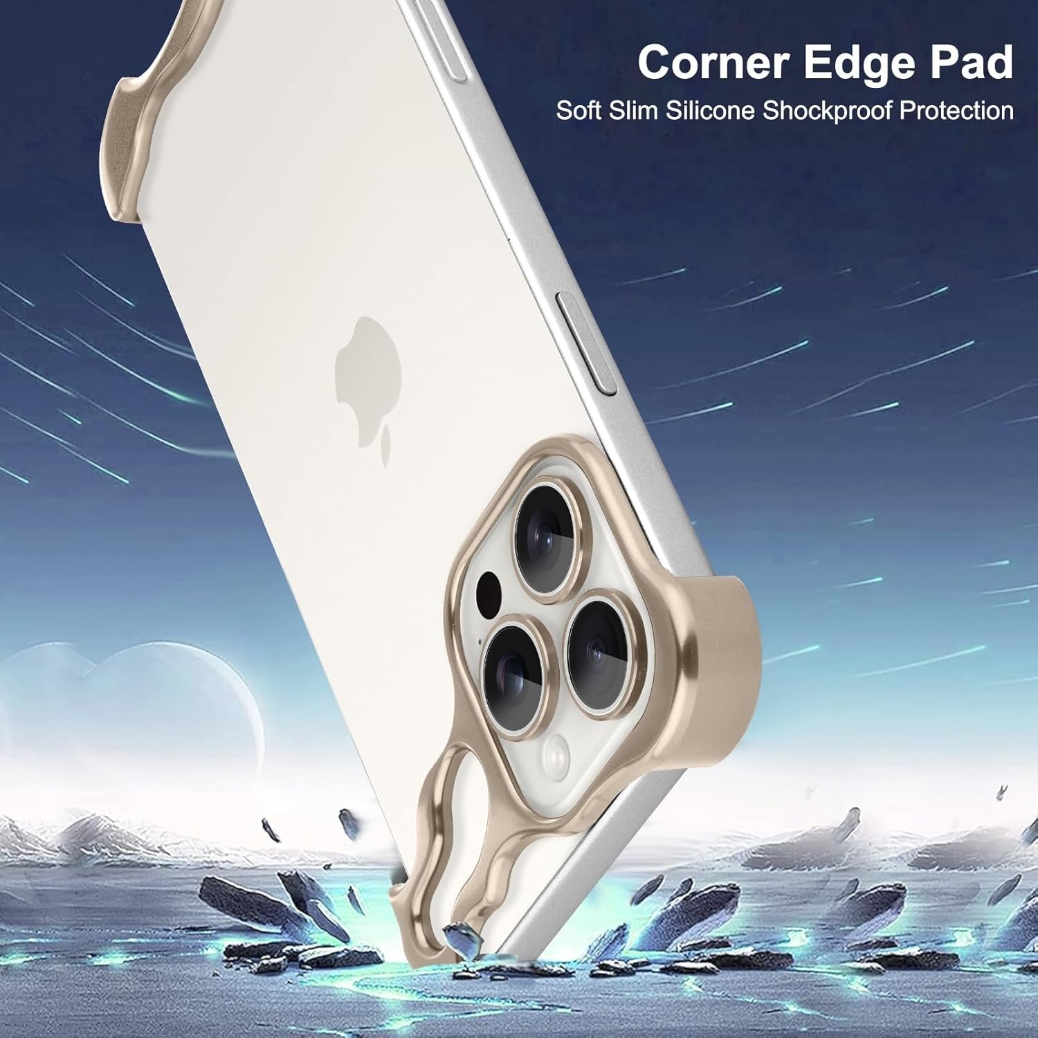 Husa Metalica Compatibila cu iPhone 16 Pro, Flippy, Protectie pentru Colturile Telefonului si Camera, Aliaj, Antisoc, Antizgariere, Auriu-1