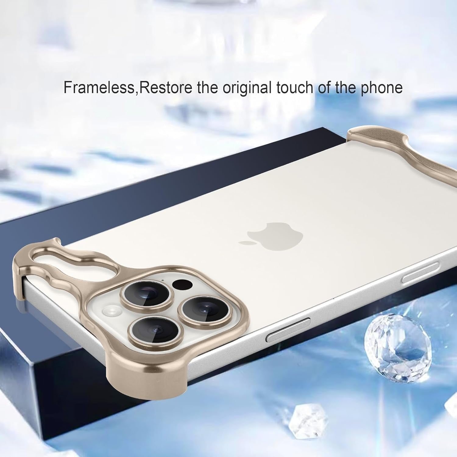 Husa Metalica Compatibila cu iPhone 16 Pro, Flippy, Protectie pentru Colturile Telefonului si Camera, Aliaj, Antisoc, Antizgariere, Auriu-2