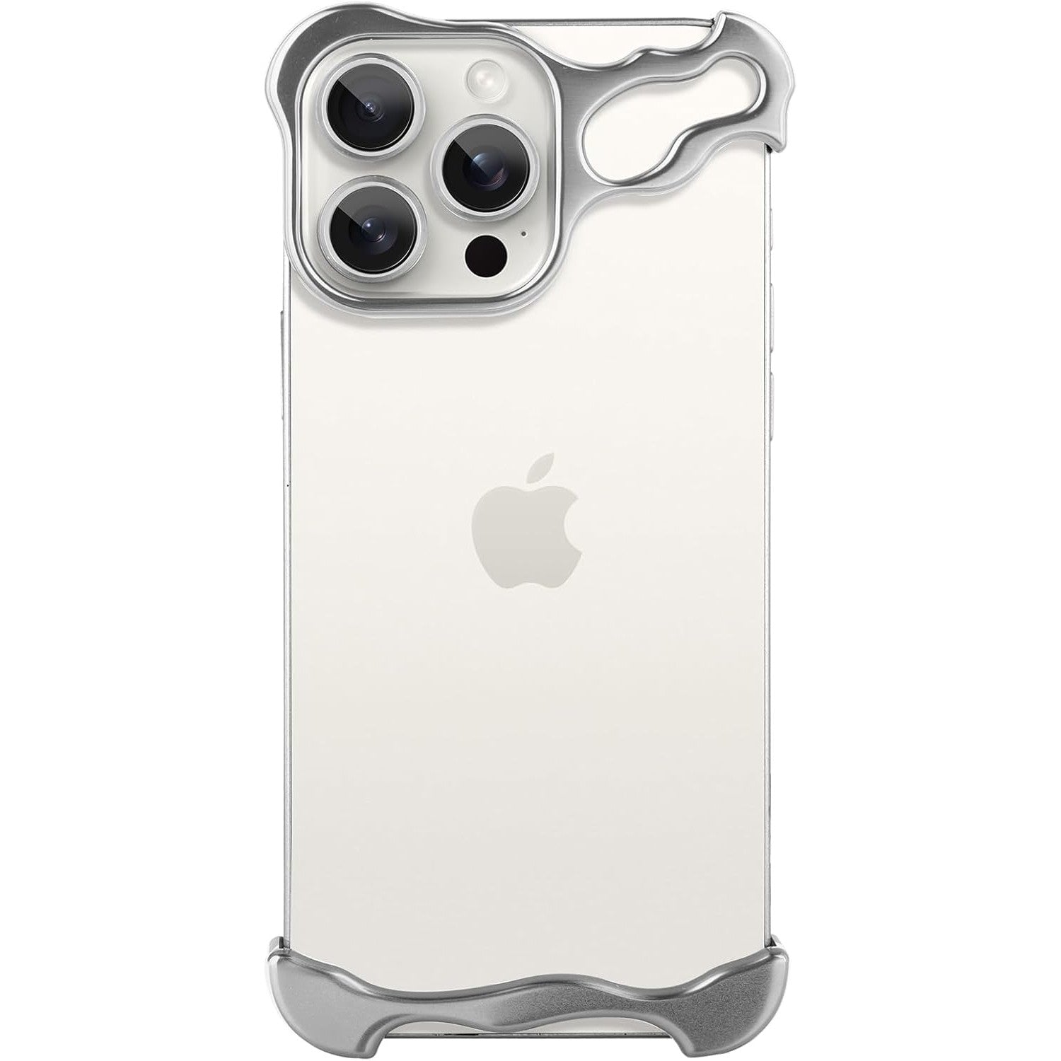 Husa Metalica Compatibila cu iPhone 16 Pro, Flippy, Protectie pentru Colturile Telefonului si Camera, Aliaj, Antisoc, Antizgariere, Argintiu-0