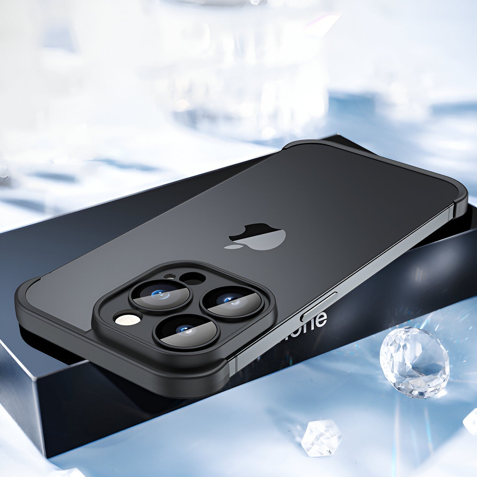 Husa TPU Edgeless Compatibila cu iPhone 15 Pro, Flippy, Protectie pentru Colturi si Camera, Aliaj, Antisoc, Antizgariere, Negru Mat-3