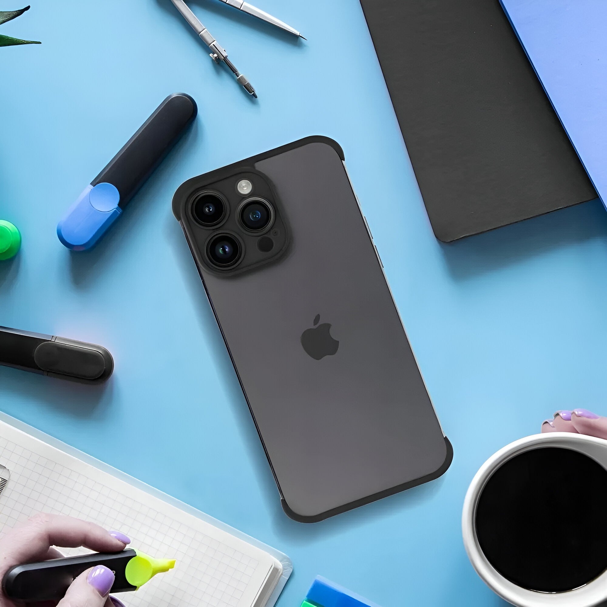 Husa TPU Edgeless Compatibila cu iPhone 15 Pro, Flippy, Protectie pentru Colturi si Camera, Aliaj, Antisoc, Antizgariere, Negru Mat-4