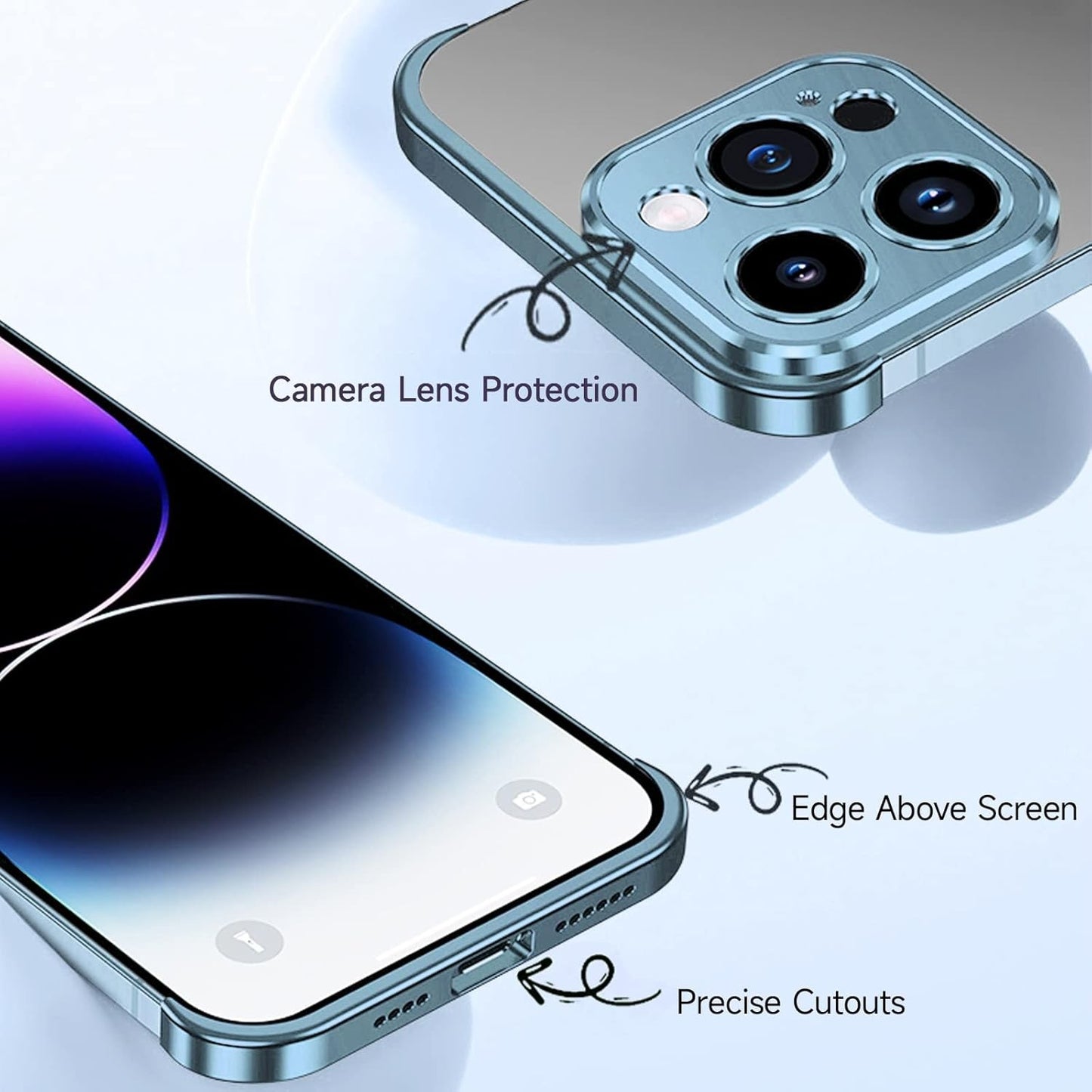 Husa Metalica Edgeless Compatibila cu iPhone 16, Flippy, Protectie pentru Colturi si Camera, Aliaj Aluminiu, Antisoc, Antizgariere, Albastru-6
