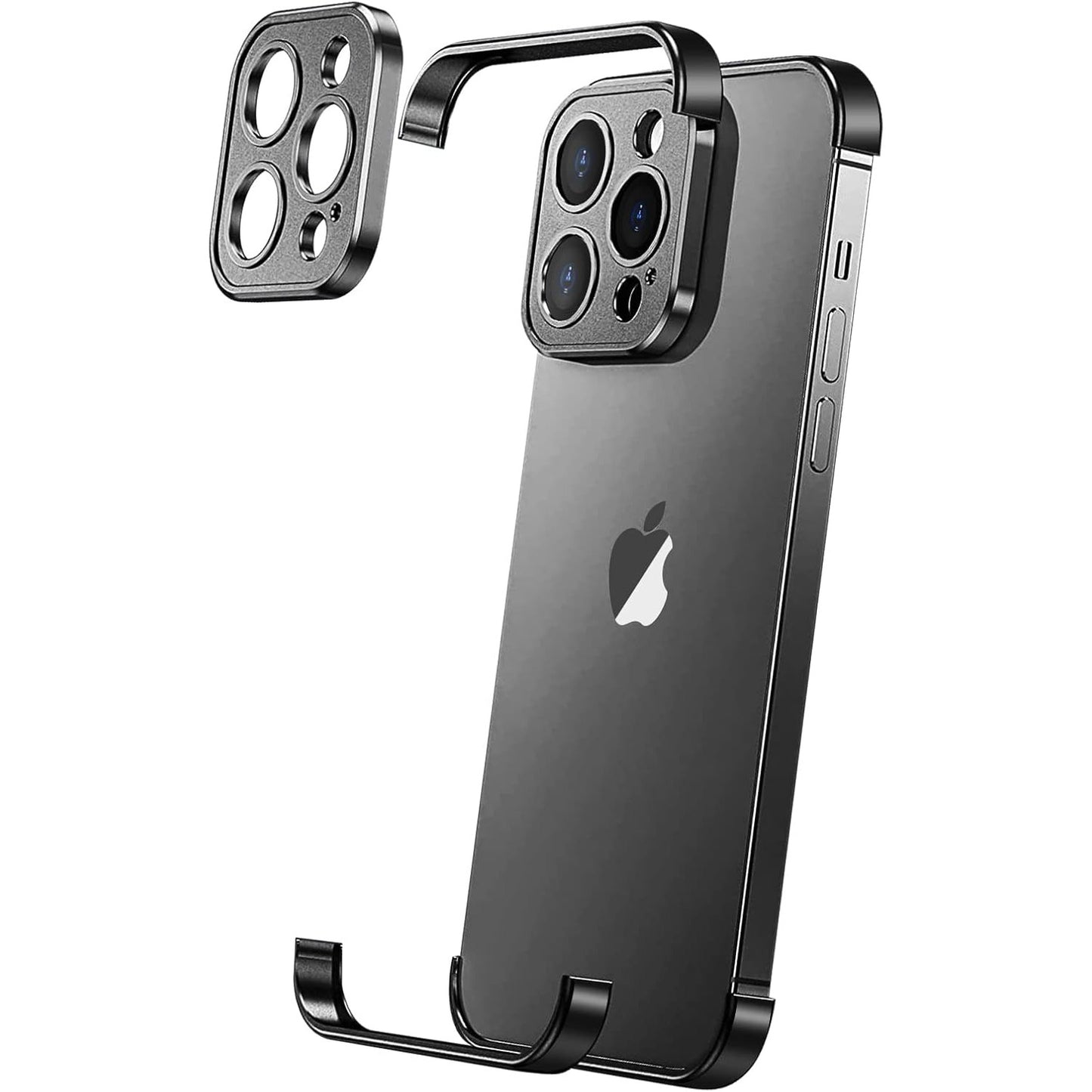 Husa Metalica Edgeless Compatibila cu iPhone 16, Flippy, Protectie pentru Colturi si Camera, Aliaj Aluminiu, Antisoc, Antizgariere, Negru-0