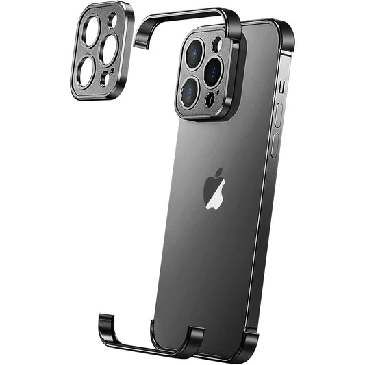 Husa Metalica Edgeless Compatibila cu iPhone 16, Flippy, Protectie pentru Colturi si Camera, Aliaj Aluminiu, Antisoc, Antizgariere, Negru-0