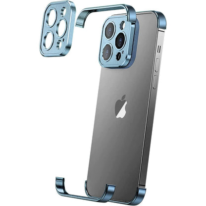 Husa Metalica Edgeless Compatibila cu iPhone 16, Flippy, Protectie pentru Colturi si Camera, Aliaj Aluminiu, Antisoc, Antizgariere, Albastru-0