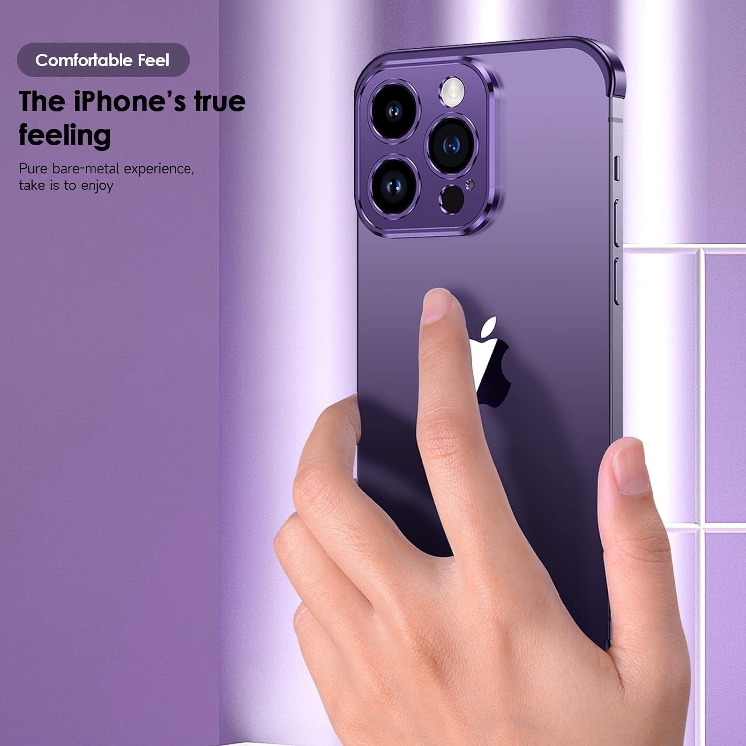Husa Metalica Edgeless Compatibila cu iPhone 16 Plus, Flippy, Protectie pentru Colturi si Camera, Aliaj Aluminiu, Antisoc, Antizgariere, Mov-1