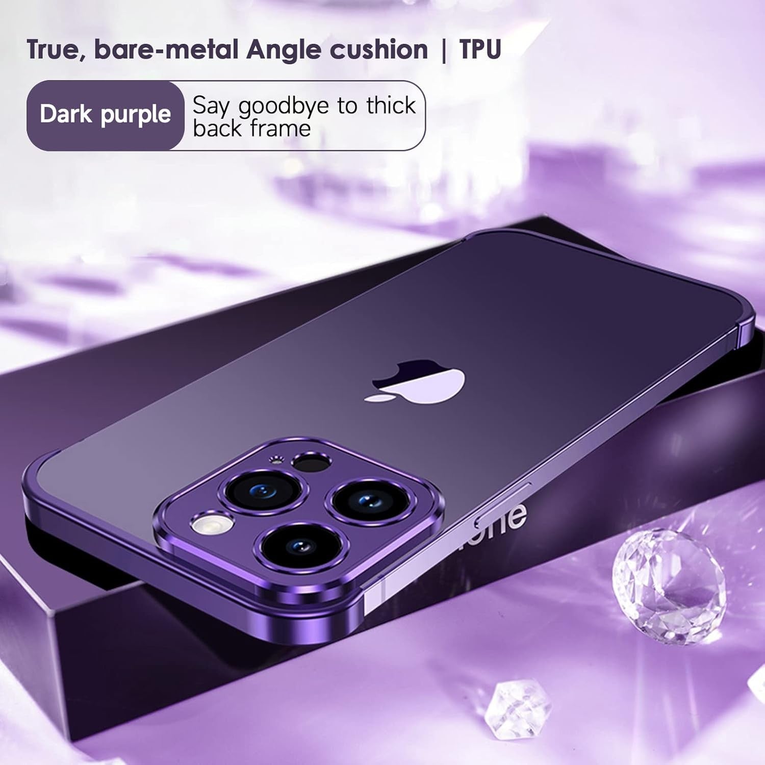 Husa Metalica Edgeless Compatibila cu iPhone 16 Plus, Flippy, Protectie pentru Colturi si Camera, Aliaj Aluminiu, Antisoc, Antizgariere, Mov-3